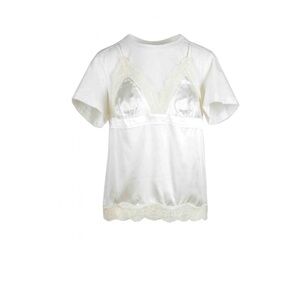 White Satin Lace Trim Top